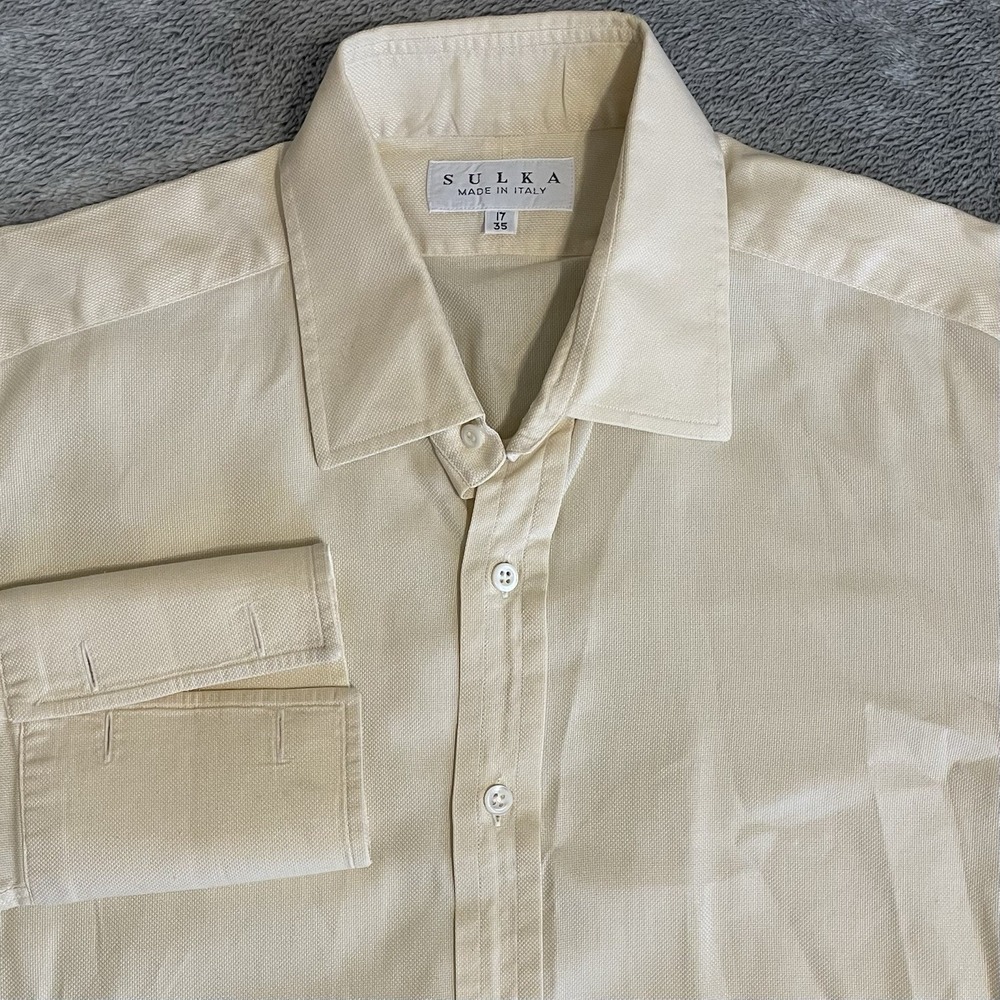 Sulka Button Down 17 X 35 Bankers Collar French Cuffs Cotton Business Shirt